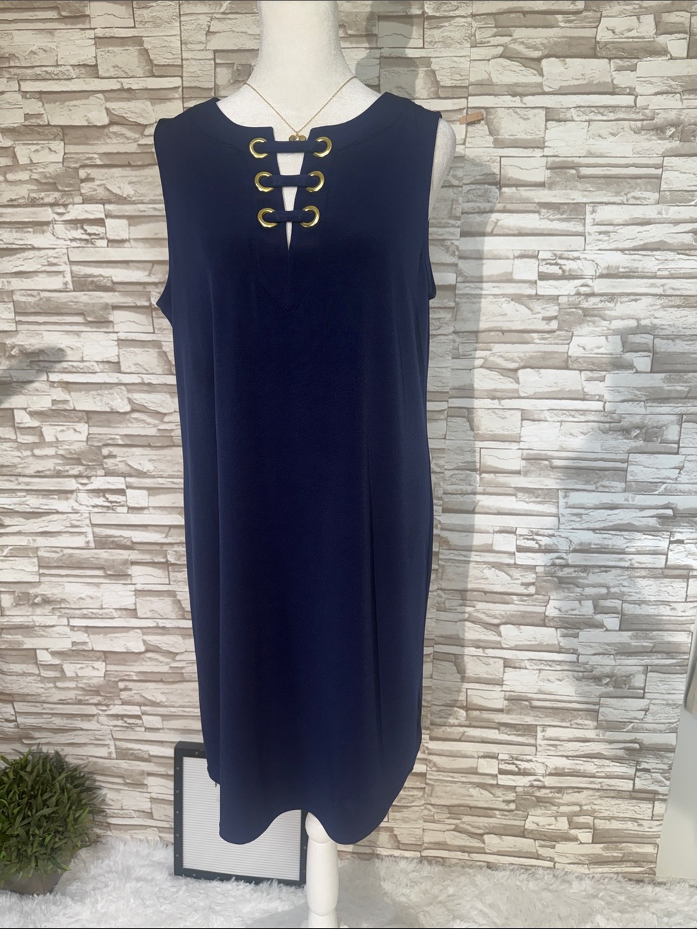 MICHAEL MICHAEL KORS Navy Sleeveless Shift Dress with Grommet Detail